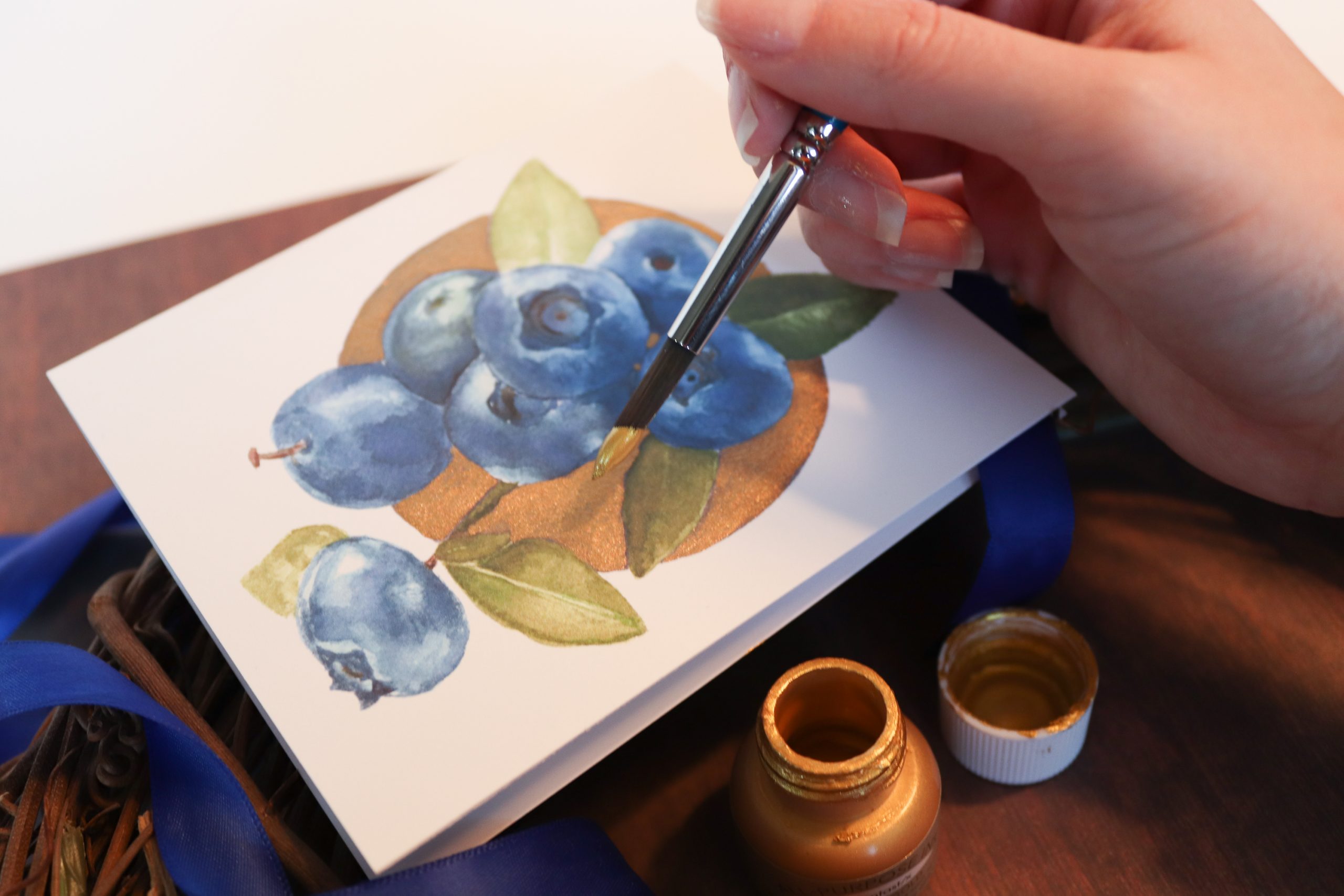 Painting a blueberry greeting card